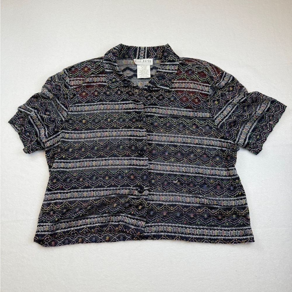 Vintage Miss Dorby Size 10 Buttom Down Sheer Knit Blouse